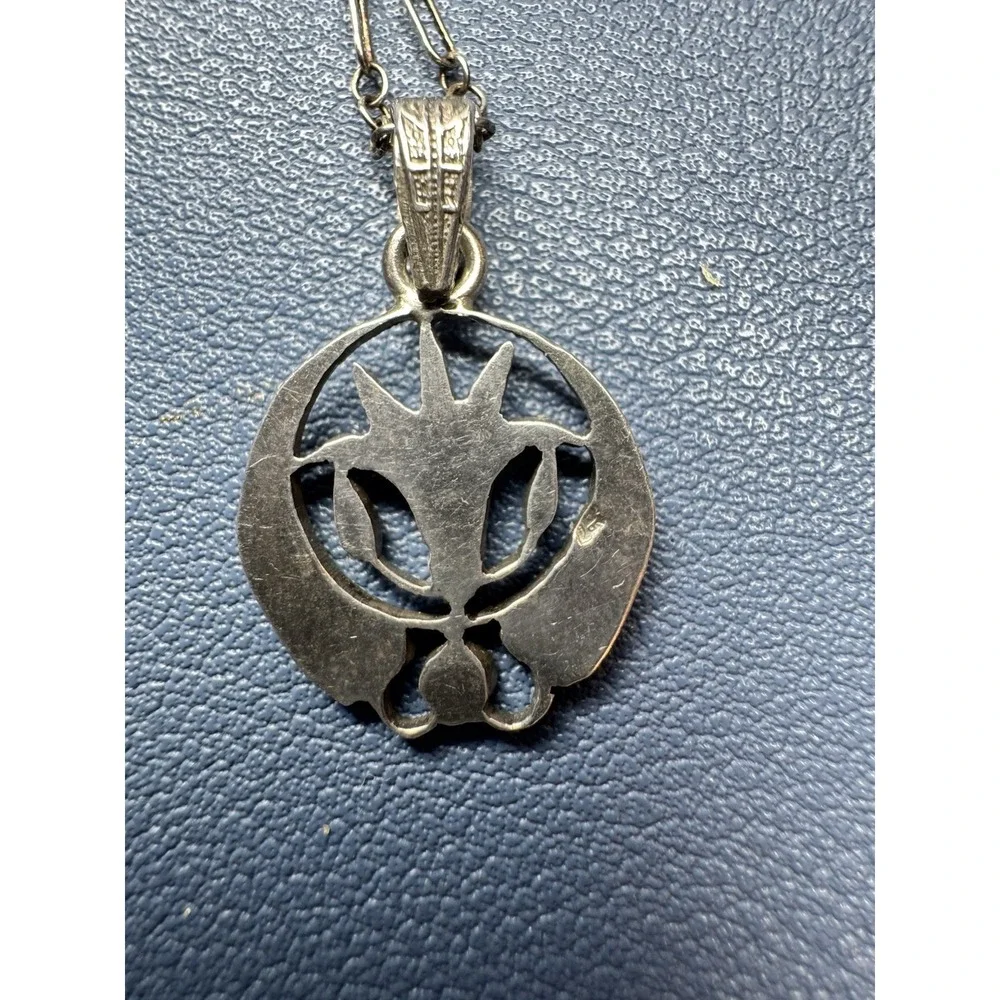 Vintage Egyptian Revival Lotus Winged Pendant Necklace Silver Tone Openwork